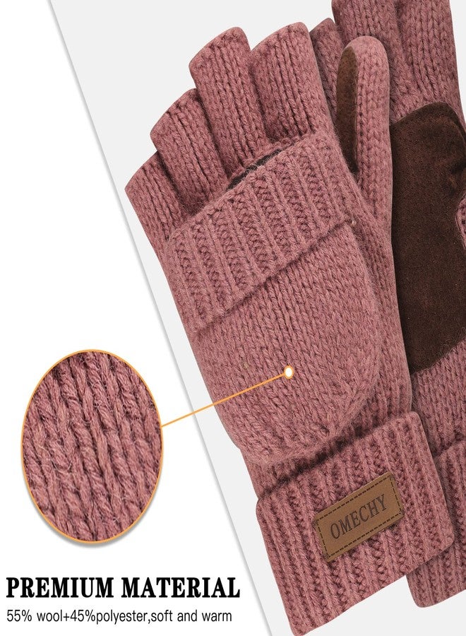 OMECHY Winter Wool Knitted Fingerless Gloves Thermal Insulation Warm Convertible Mittens Flap Cover for Men Women - Image 5
